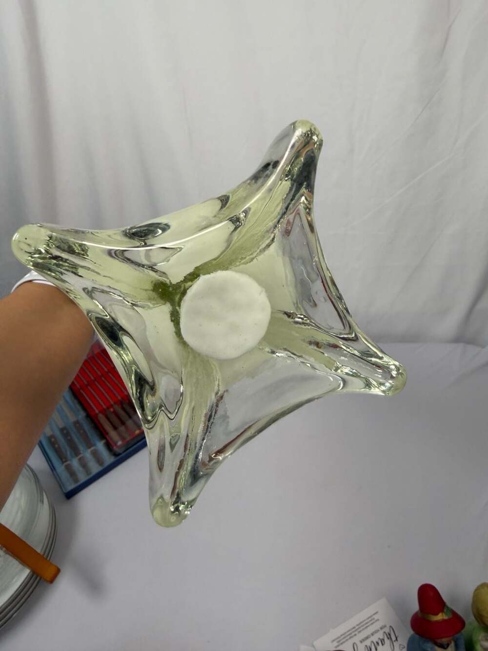 Vintage Eiffel Tower Style Tall Bud Vase, White Encased in Clear Glass - Picture 3 of 6